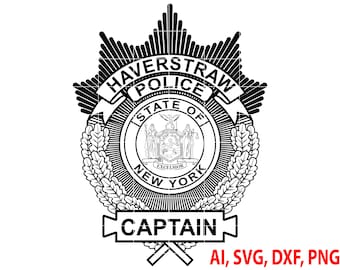 Haverstraw Police Captain Badge, Logo, Seal, Custom, Ai, Vector, SVG, DXF, PNG, Digital