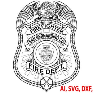 San Bernardino Firefighter Badge, Logo, Seal, Custom, Ai, Vector, SVG, DXF, PNG, Digital