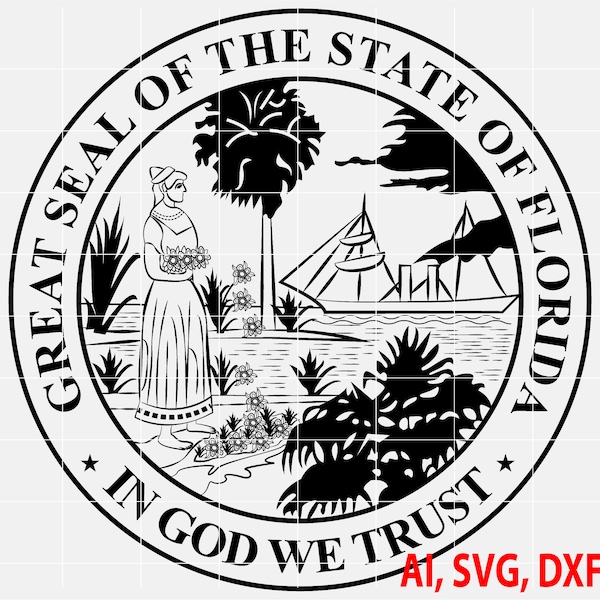 Insigne du grand sceau de l'État de Floride, logo, sceau, personnalisé, IA, vecteur, SVG, DXF, PNG, numérique