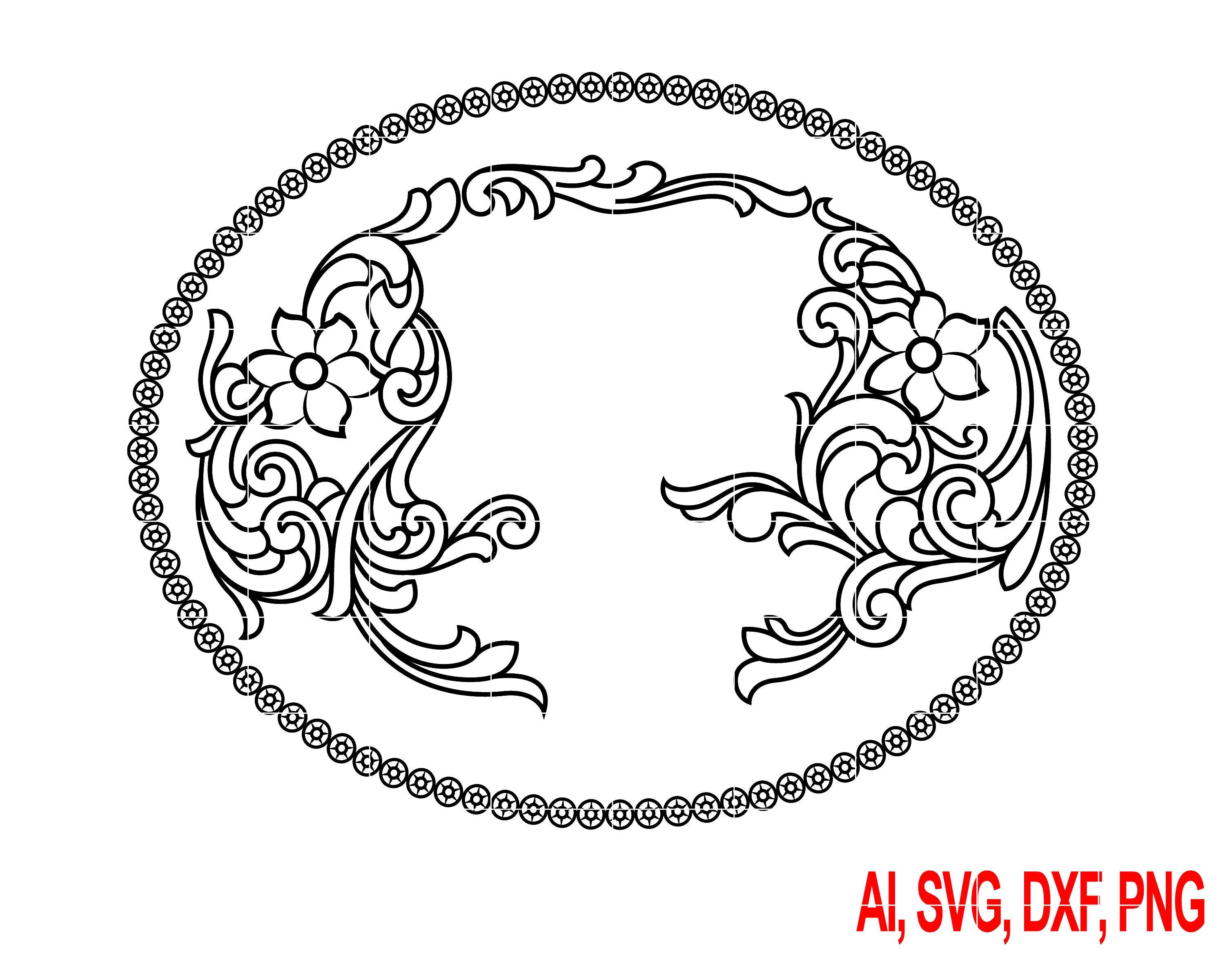 Floral Scrollwork Belt Buckle Vector – Western Engraving Design (svg ...