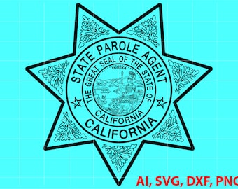 Insignia de agente de libertad condicional del estado de California personalizada, Ai, Vector, SVG, DXF, PNG, Digital