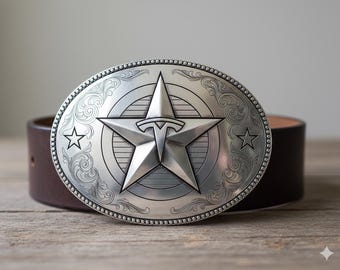 Star Western Belt Buckle SVG: Cowboy Rodeo Design (Digital File)