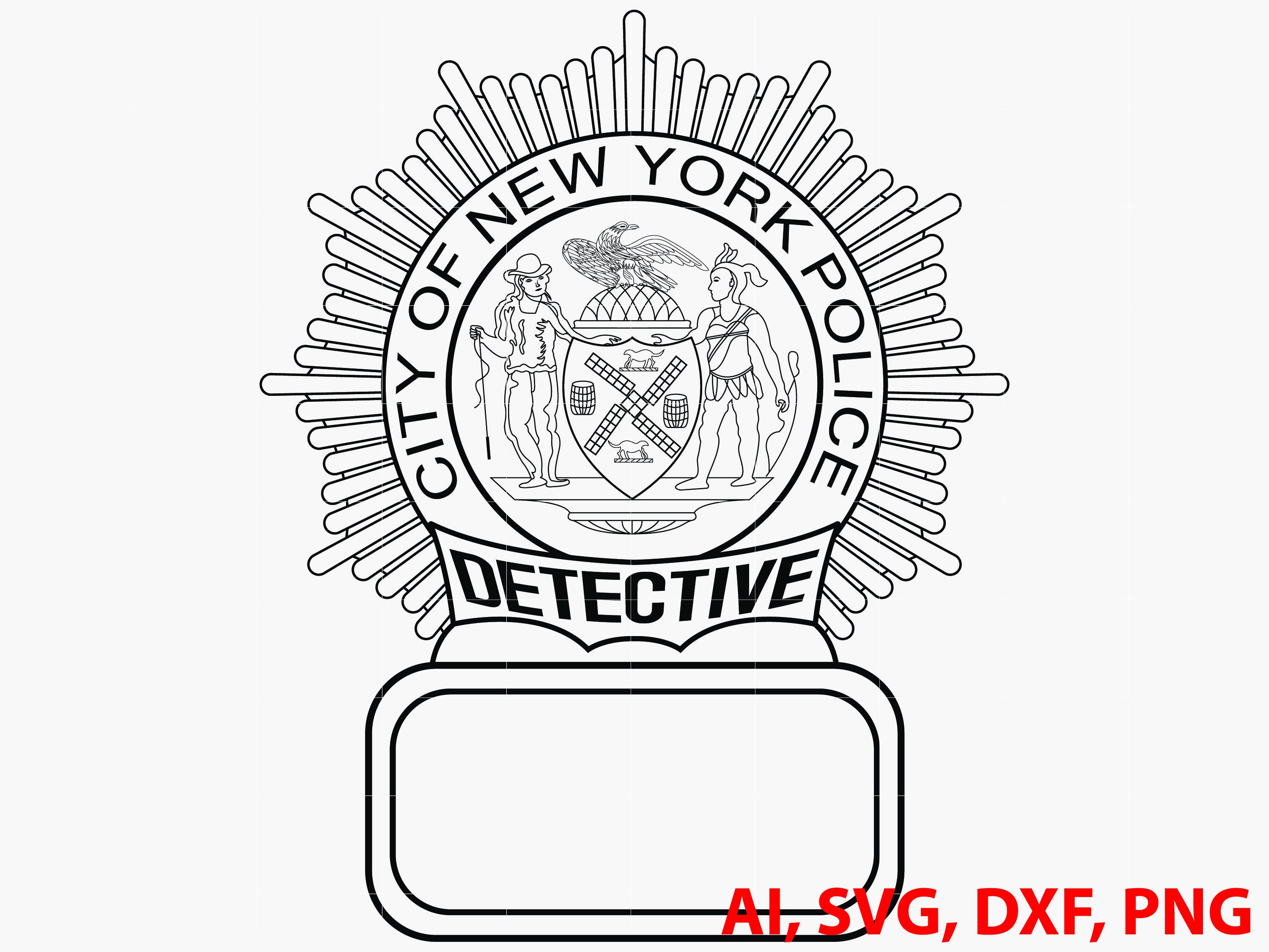 New York Detective Police Badge, Logo, Seal, Custom, Ai