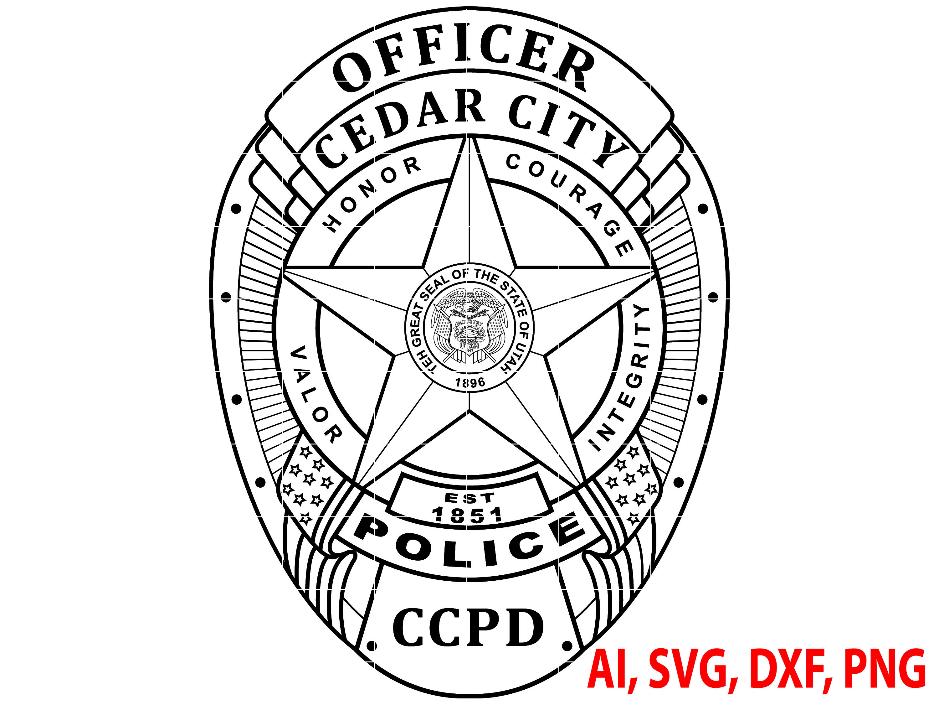 ユタ州シーダーシティ警察官バッジ、ロゴ、シール、カスタム、Ai