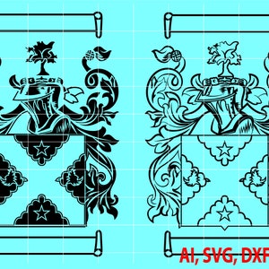 Escudo familiar personalizado, Ai, Vector, SVG, DXF, PNG, Digital