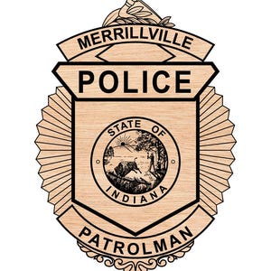 Merrillville Indiana Patrolman Badge Vector Files SVG (Digital Download)