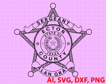 Insignia de sargento del condado de Ector del estado de Texas, logotipo, sello, personalizado, Ai, vector, SVG, DXF, PNG, digital