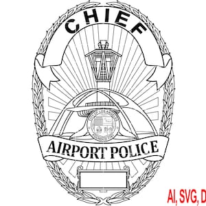 Airport Police Chief Badge Vector art Cnc craft svg/Dxf files for Engraving & Printing