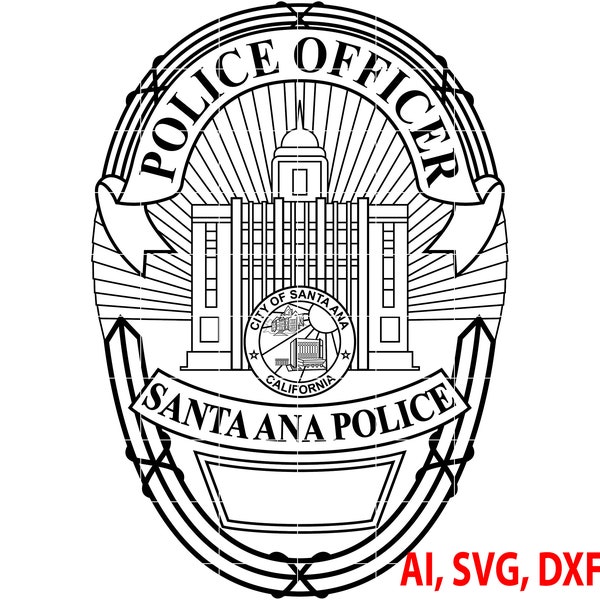 City of Santa Ana Police Officer Badge, Logo, Seal, Custom, Ai, Vector, SVG, DXF, PNG, Digital