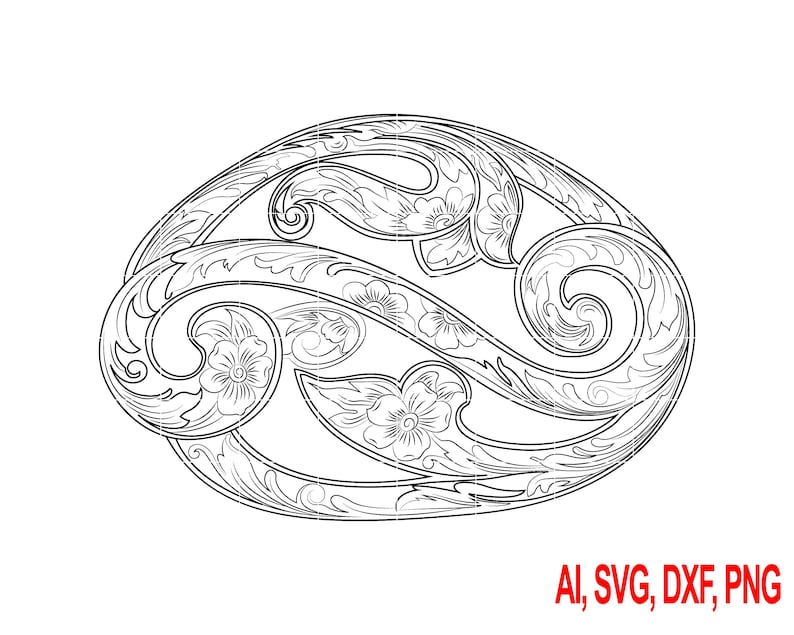 Western Scrollwork Belt Buckle Engraving Design (digital Download) - Etsy