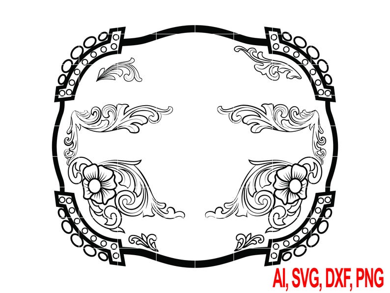 Scrollwork Belt Buckle Frame Engraving File: Western Ornament Vector ...