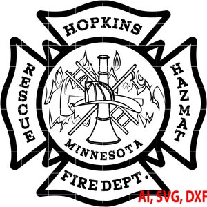 Brandweerbadge, Minnesota Hopking, logo, zegel, aangepast, AI, vector, SVG, DXF, png, digitaal
