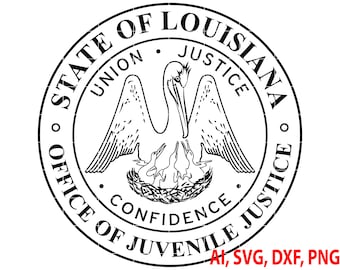 Insignia, logotipo y sello de la Oficina de Justicia Juvenil del Estado de Luisiana, personalizado, Ai, vector, SVG, DXF, PNG, digital