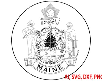 Distintivo del sigillo dello Stato del Maine, logo, sigillo, personalizzato, Ai, vettore, SVG, DXF, PNG, digitale
