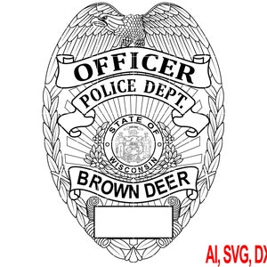 Brown Deer Wisconsin Police Officer Badge Vector line art svg files for Engraving