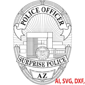 Surprise Police Officer Badge, Logo, Seal, Custom, Ai, Vector, SVG, DXF, PNG, Digital