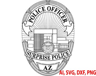 Surprise Police Officer Badge, Logo, Seal, Custom, Ai, Vector, SVG, DXF, PNG, Digital