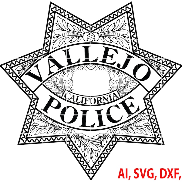 Vallejo Police Badge, Logo, Seal, Custom, Ai, Vector, SVG, DXF, PNG, Digital