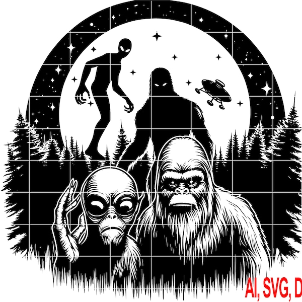 Bigfoot and alien Svg/Dxf/Ai/Png file for Cricut & Silhouette/ laserengraving, lasercutting, woodworking