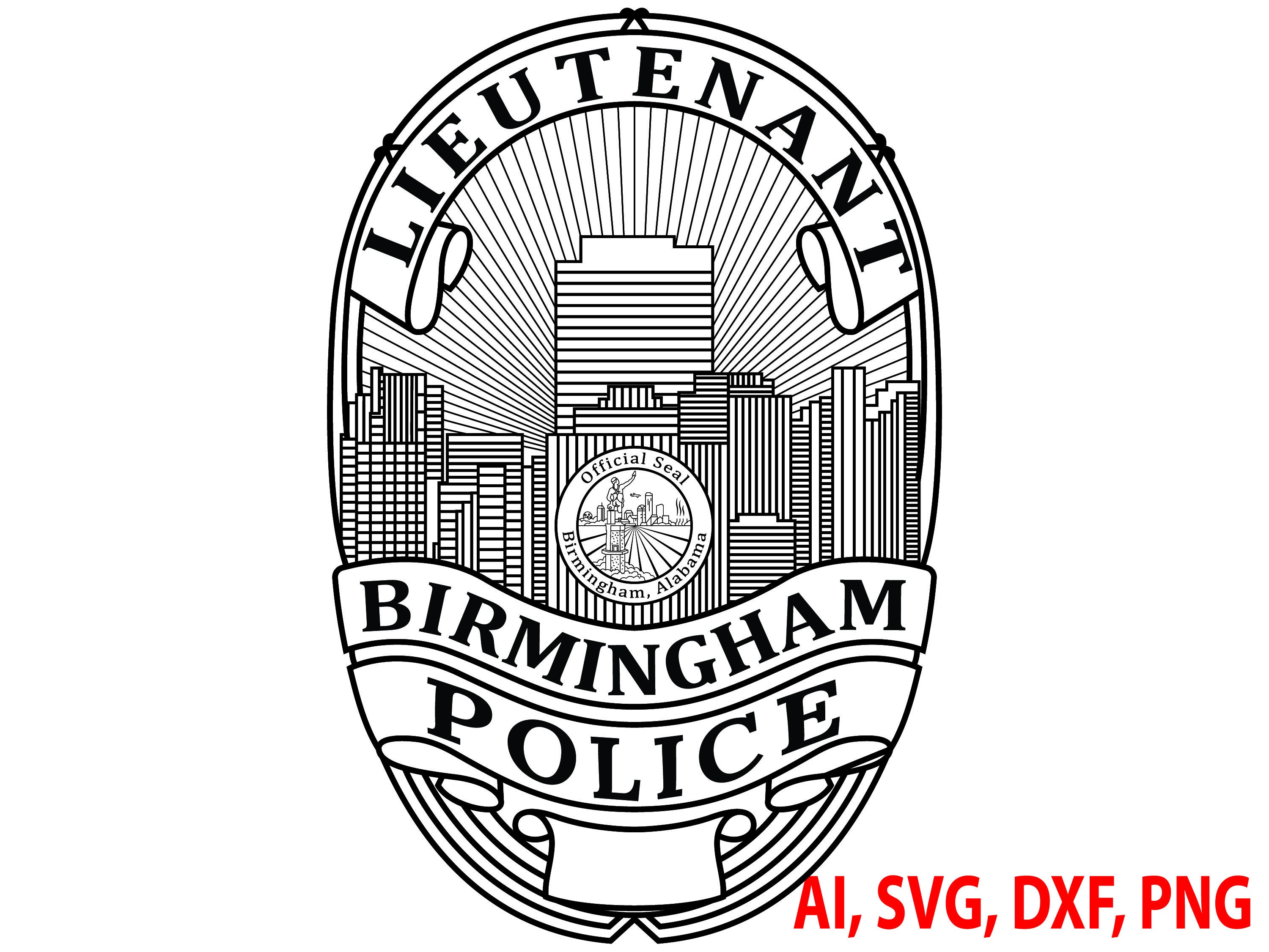 Birmingham Alabama Police Lieutenant Badge, Logo, Seal, Custom, Ai, Vector,  SVG, DXF, PNG, Digital, image size:3000x2251