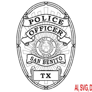 San Benito Police Officer Badge for Laser Engraving, Woodworking,Printing, CNC Router, Cricut, Ezecad etc.