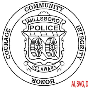 Delaware Millsboro Police Badge Vector Art, Ai,SVG, DXF, PNG, Digital Files