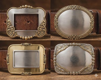 Western Belt Buckle Frame Bundle SVG, Ornate Floral Buckle Vector, CNC Cut Files