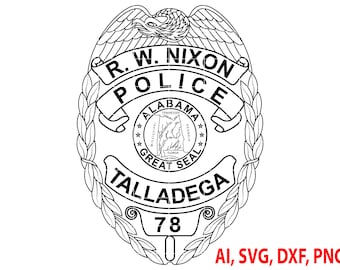 Alabama Talladega Police Badge, Logo, Seal, Custom, Ai, Vector, SVG, DXF, PNG, Digital