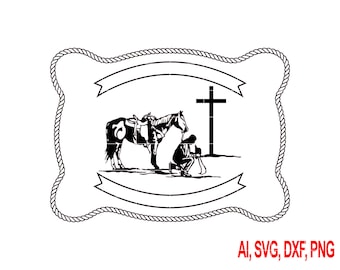 Archivo SVG vectorial de grabado de hebilla de cinturón de vaquero (descarga digital)