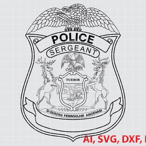 Michigan State Police Sergeant Badge, Logo, Custom, Seal, Ai, Vector, SVG, DXF, PNG,