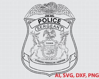 Insignia de sargento de policía del estado de Michigan, logotipo, personalizado, sello, Ai, Vector, SVG, DXF, PNG,