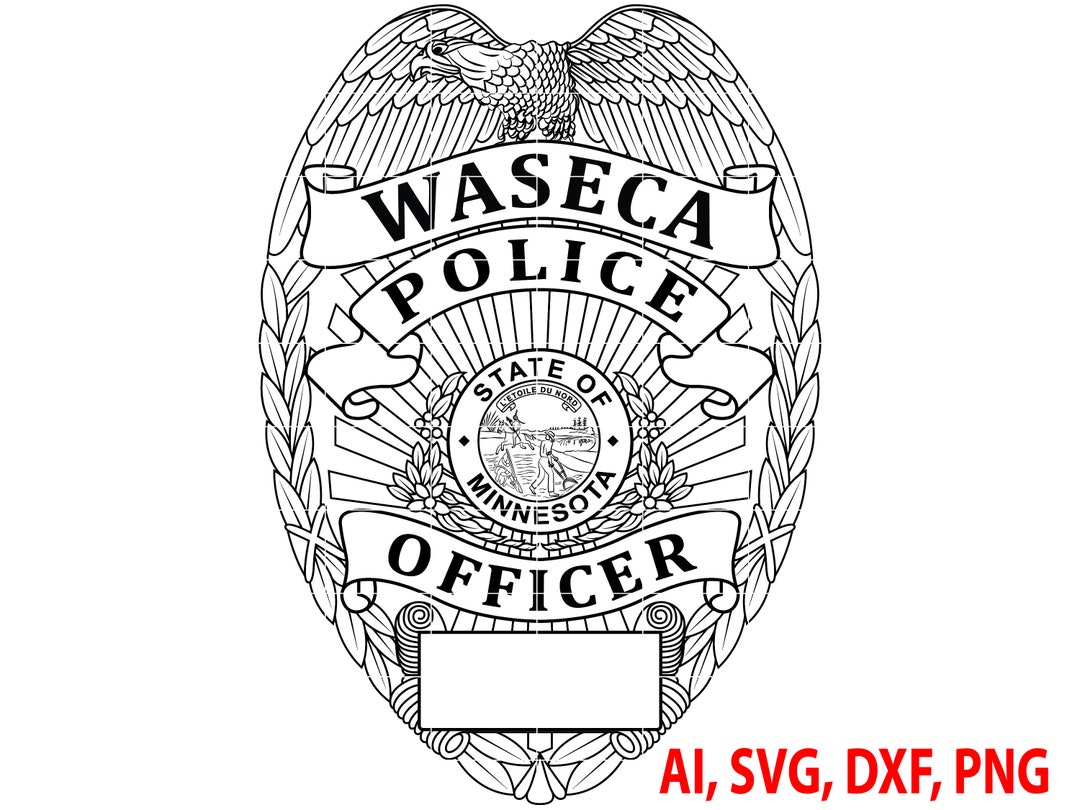 State of Minnesota Waseca Police Officer Badge, Logo, Seal, Custom, Ai