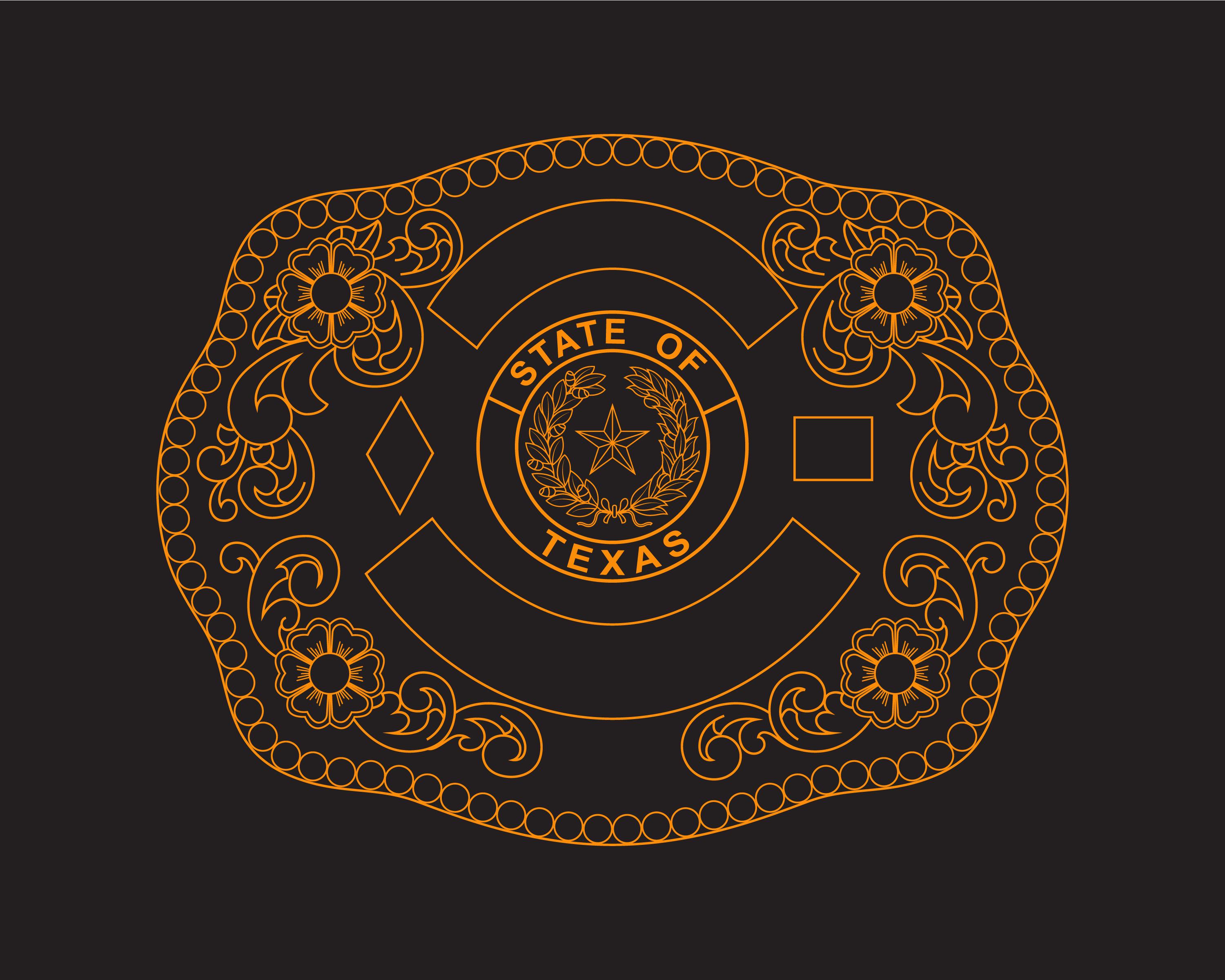 Texas State Seal Belt Buckle Vector – Western Scrollwork File (svg, Dxf ...