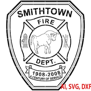 Insignia, logotipo, sello, personalizado, Ai, vector, SVG, DXF, PNG, digital, del departamento de bomberos de Smithtown