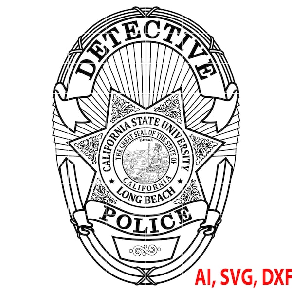 Police Badge, California State University Police Detective Badge, Logo, Seal, Custom, Ai, Vector, SVG, DXF, PNG, Digital