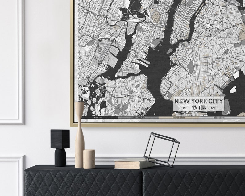 Modern Wall Art Framed NEW YORK City NY Designer Canvas Map Etsy