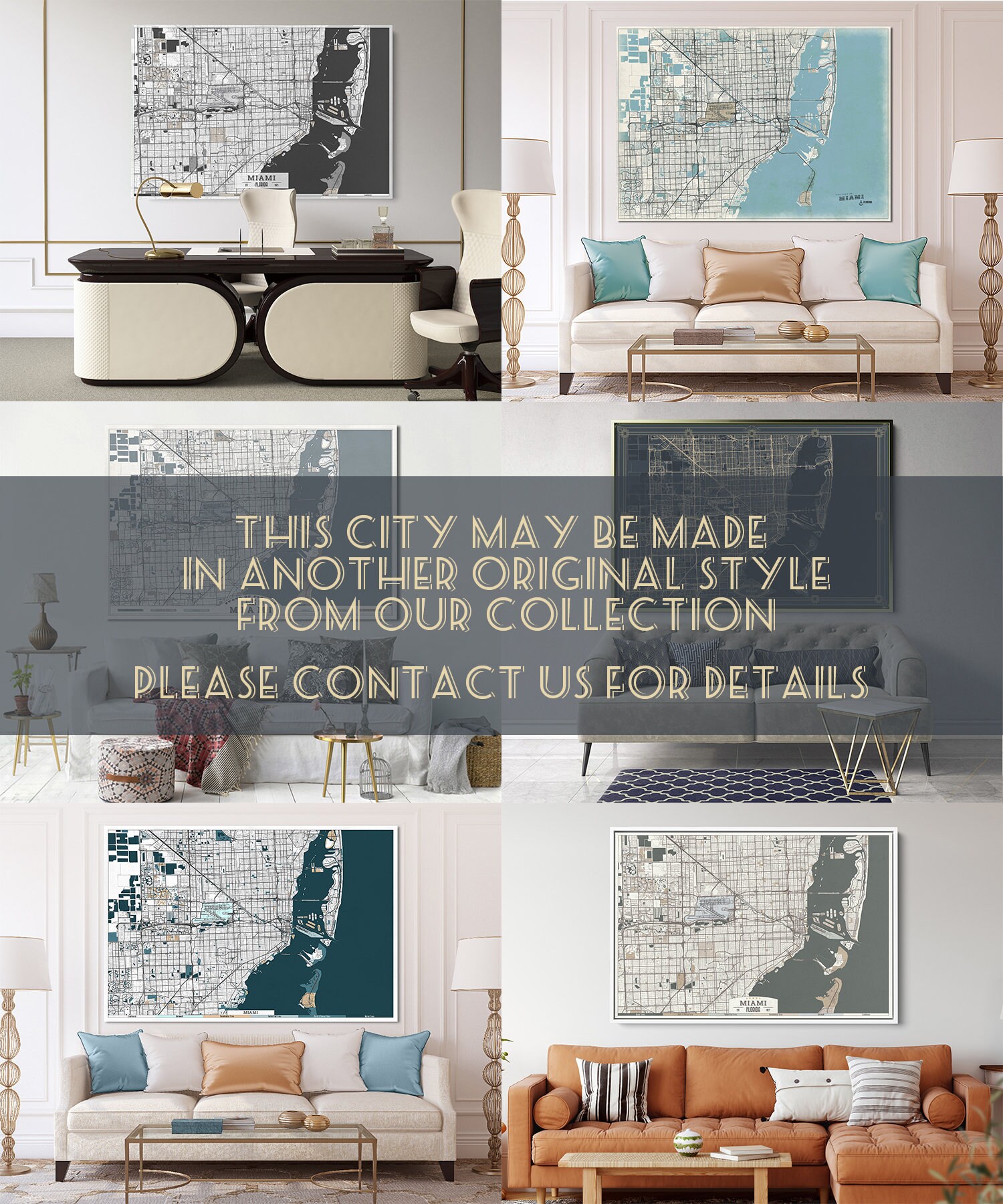 Modern 3 Panel Wall Art BURLINGTON VT Canvas Map Print Etsy