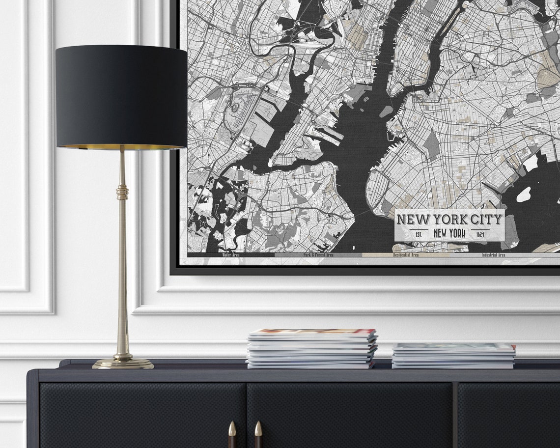 Modern Wall Art Framed NEW YORK City NY Designer Canvas Map Etsy