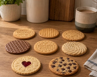 Sous-bocks : Jammy Dodger, thé riche, digestifs, motifs uniques de biscuits aux pépites de chocolat