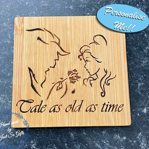 Tale As Old As Time - Personalised bamboo or pine coaster - Beauty & The Beast inspired - Wine mat - Coffee Slogan - Perfect Gift Idea