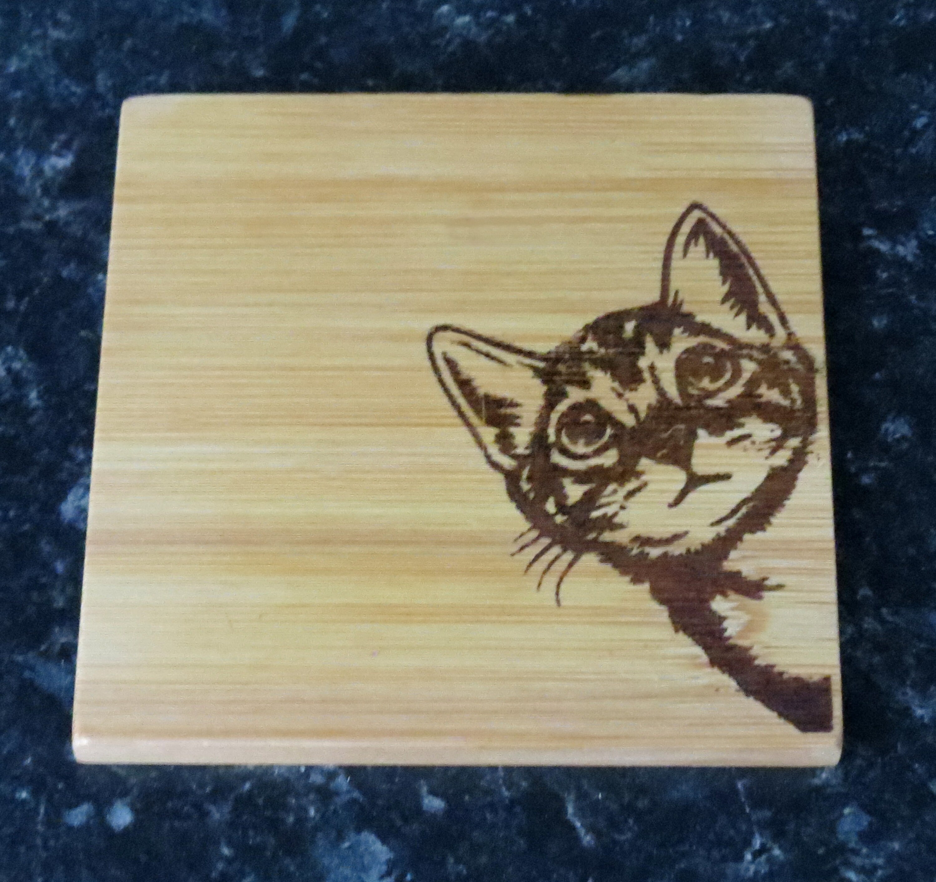 Bamboo Personalised Coaster with Cat Image 