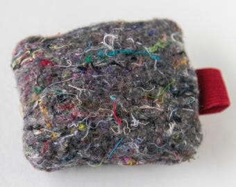 Contemporary Handmade Punk Recycled Textile Fabric Modern Brooch Upcycled Wool Thread Pin Red Accessory