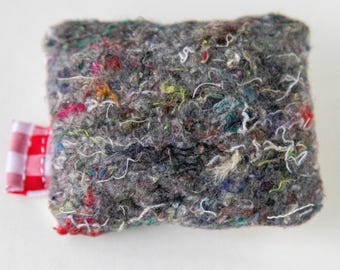 Contemporary Handmade Punk Recycled Textile Fabric Modern Brooch Upcycled Wool Thread Pin Red Accessory