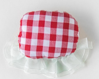 Contemporary Rounded Picnic Fabric Brooch – Handmade Textile Pin Fashion Upcycled Accessory