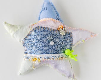 Contemporary Star-shaped Punk Collaged Fabric Brooch – Handmade Textile Pin Fashion Upcycled Accessory