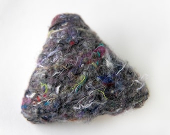 Contemporary Handmade Punk Recycled Textile Fabric Modern Brooch Upcycled Wool Thread Pin Triangular Small