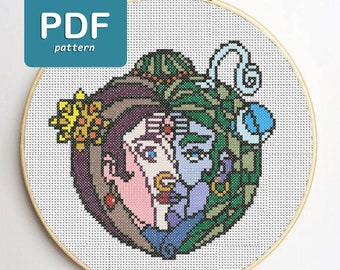 Shiva en Shakti Indiase kruissteekpatroon PDF Download Hindoeïsme Vedische Indiase patroon Liefde Cross Stitch Etnisch Hindoe Design Boho Design