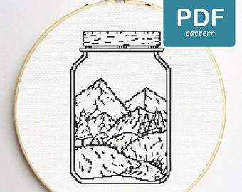 Bergen kruissteekpatroon Natuur kruissteek PDF Instant Download Keukenpatroon Needlecraft Borduren Enorme stijl Gemakkelijke kruissteek