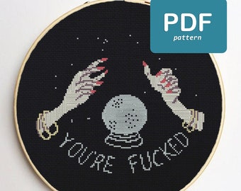 Je bent F * cked-subversieve kruissteek-volwassen woordenpatroon-grappige kruissteek-volwassen XStitch-PDF Instant Download-Needlecraft-zwarte stof