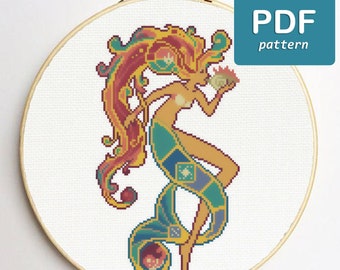 Zeemeermin Kruissteek Fantasie Kruissteek Zeemeermin Fantasie Boho Kruissteek Zee Oceaan Kruissteek Art Deco Kruissteek Boho Decoratie